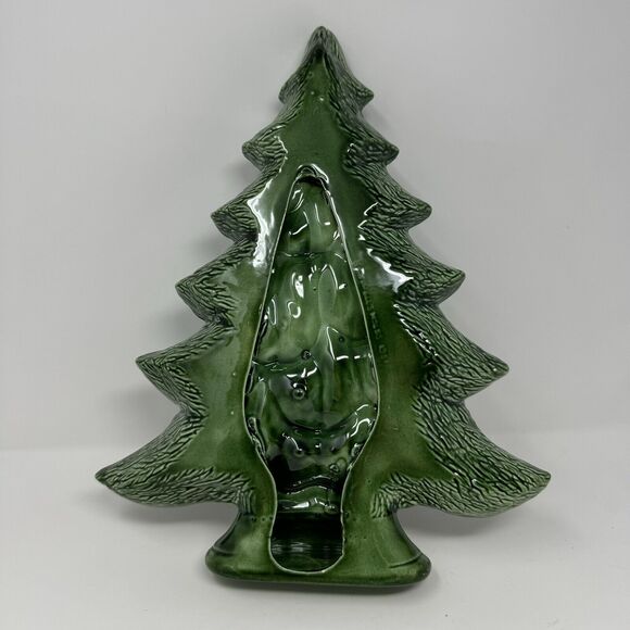 Vtg Nowell's Molds 1981 Green Glazed Ceramic Christmas Tree Platter/ Stand 15” - Picture 3 of 4
